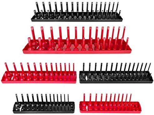 AIUITIO 6PCS Socket Organizer Tray Set, Red SAE and Black Metric Socket Storage Trays