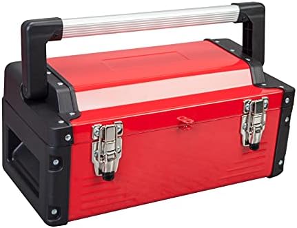 Jack Boss Metal Tool Box Steel 16 Inch Tool Organizer Box Durable Portable Tool Storage with Alum Alloy Handle Double-Lock Toolbox and Removable Tray