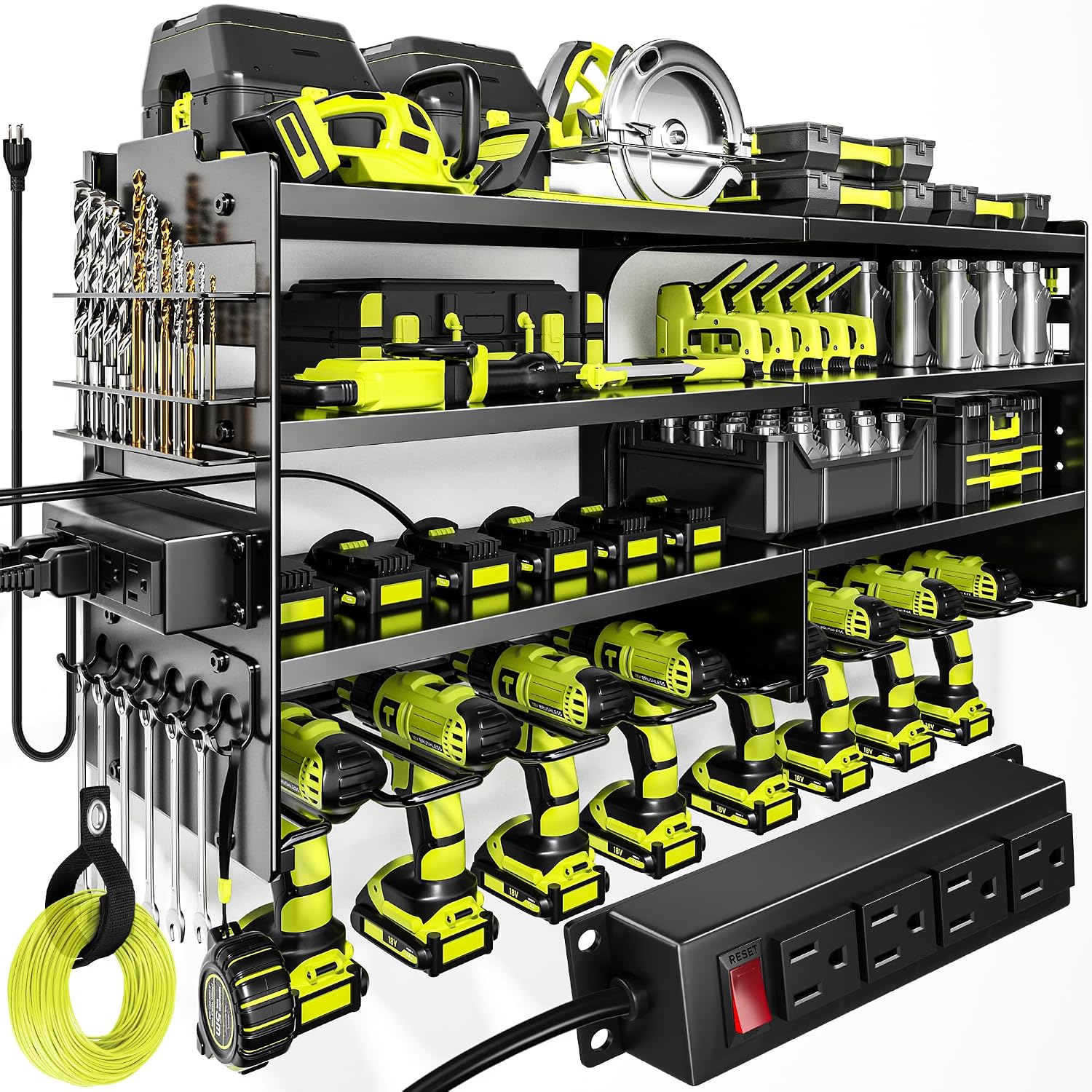 POKIPO Large Power Tool Organizer Wall Mount with Charging Station